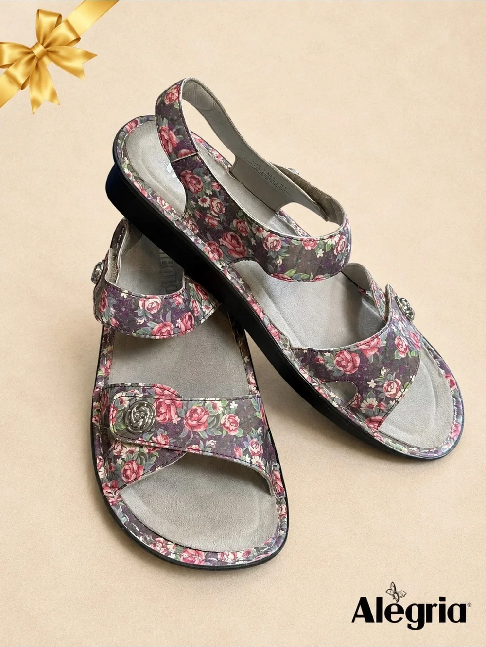Alegria Leather Floral Comfort Sandals EU 41 US 10–10.5